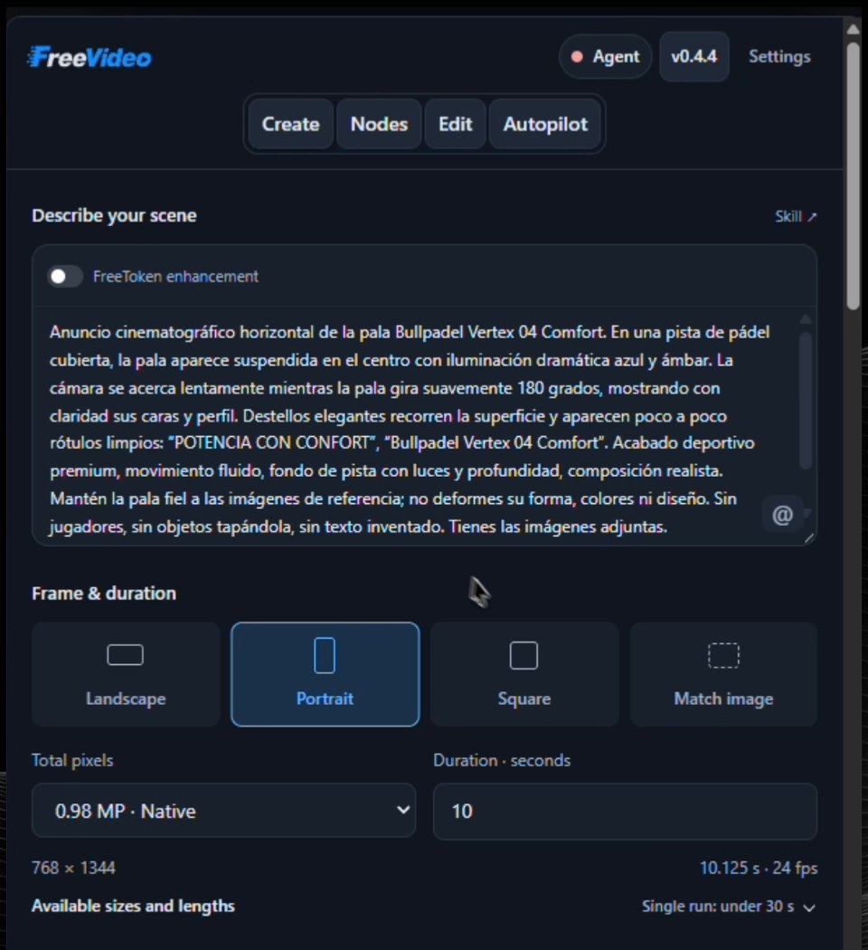 Prompt y formato en FreeVideo