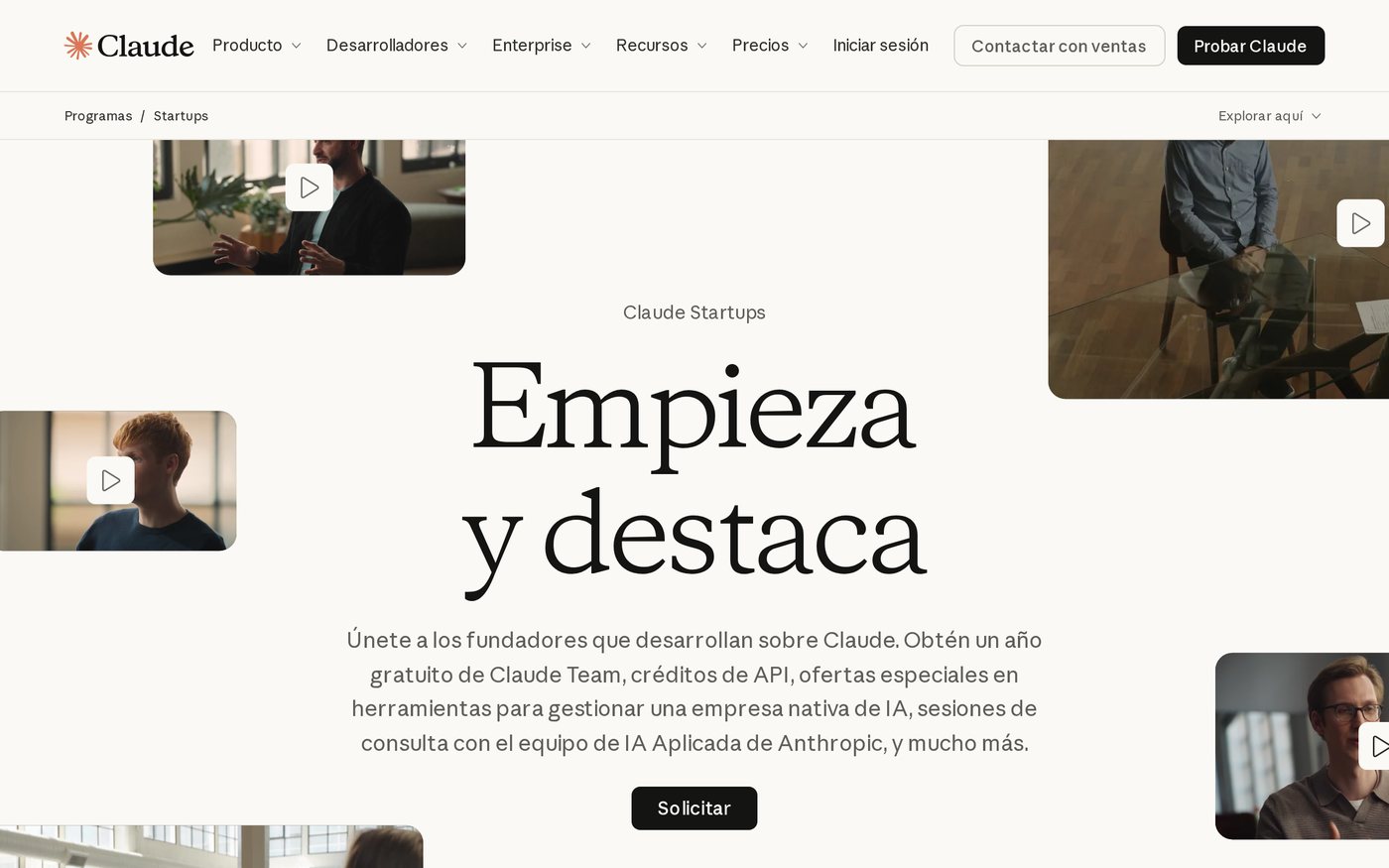 Página oficial de Claude Startups