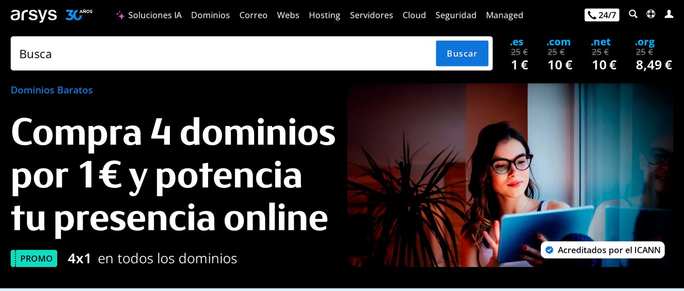 Oferta de dominios de Arsys