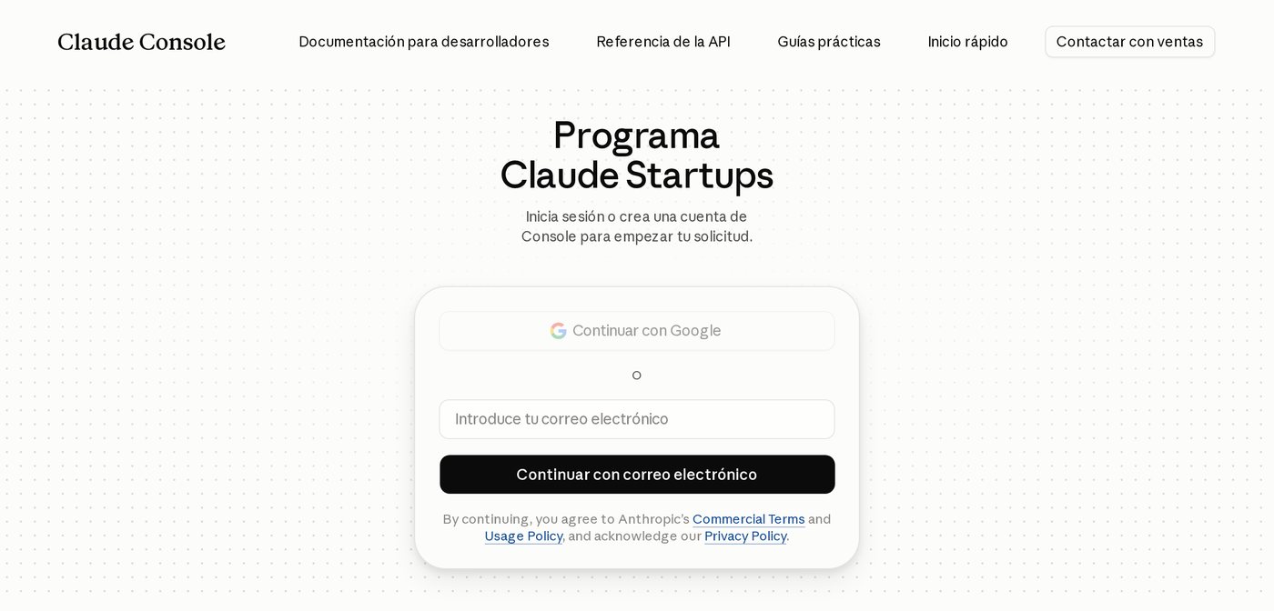 Inicio de sesión de Claude Console para el programa Claude Startups