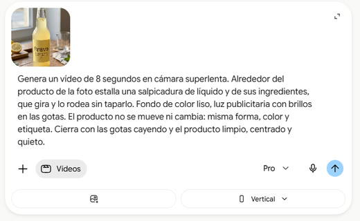 Foto de producto y comando pegados en Gemini