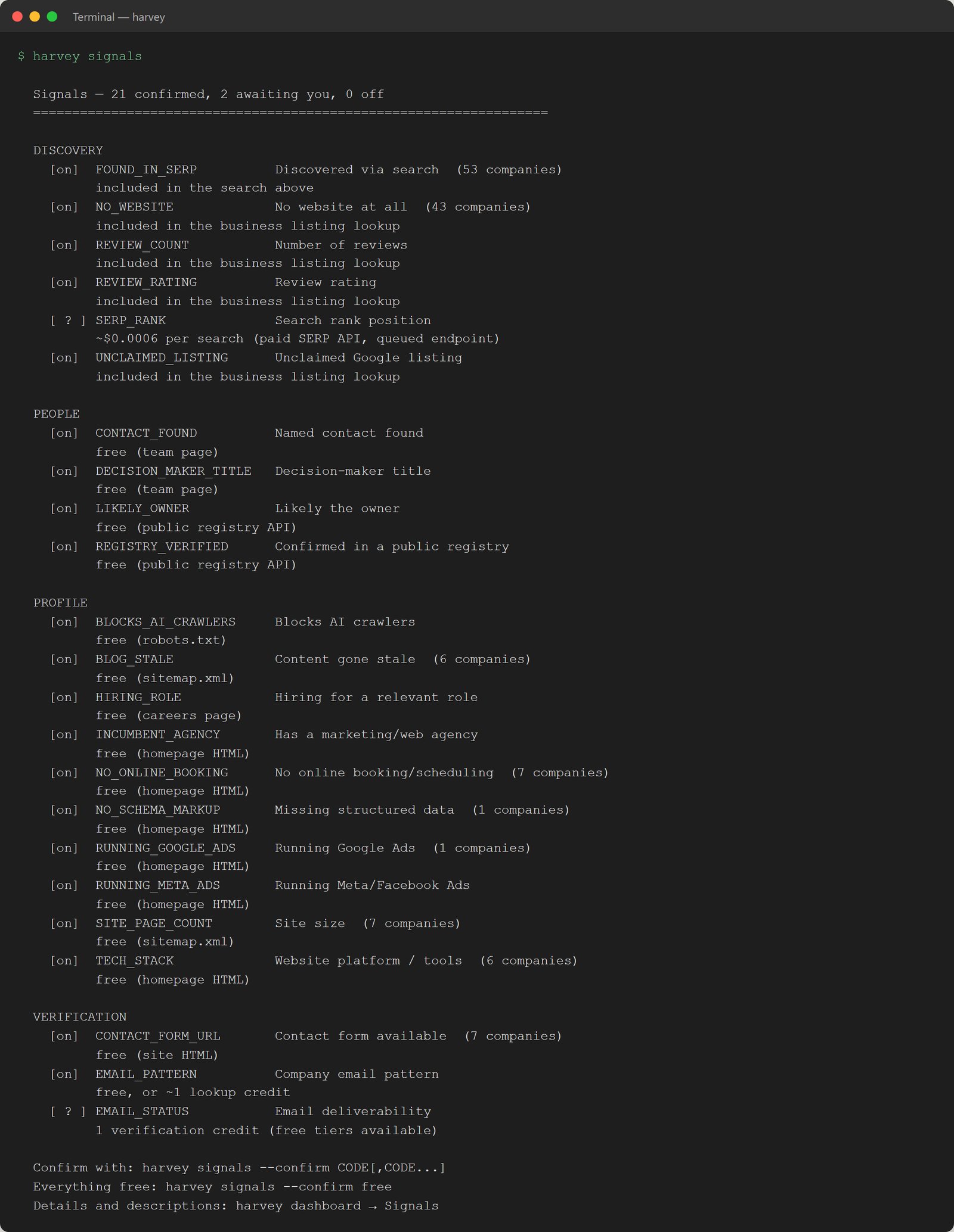 Lista de señales en la terminal