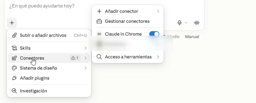 Menú Conectores con Añadir conector