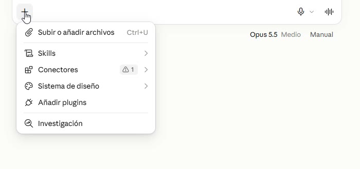 Menú + de Claude