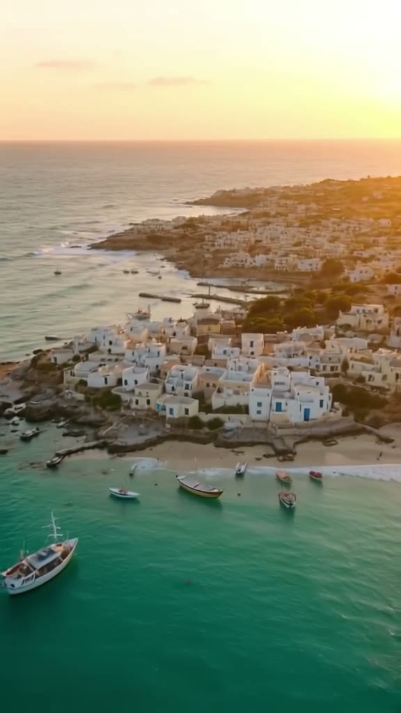 Hecho en mi PC: dron sobre un pueblo mediterráneo al amanecer, 5 s con sonido