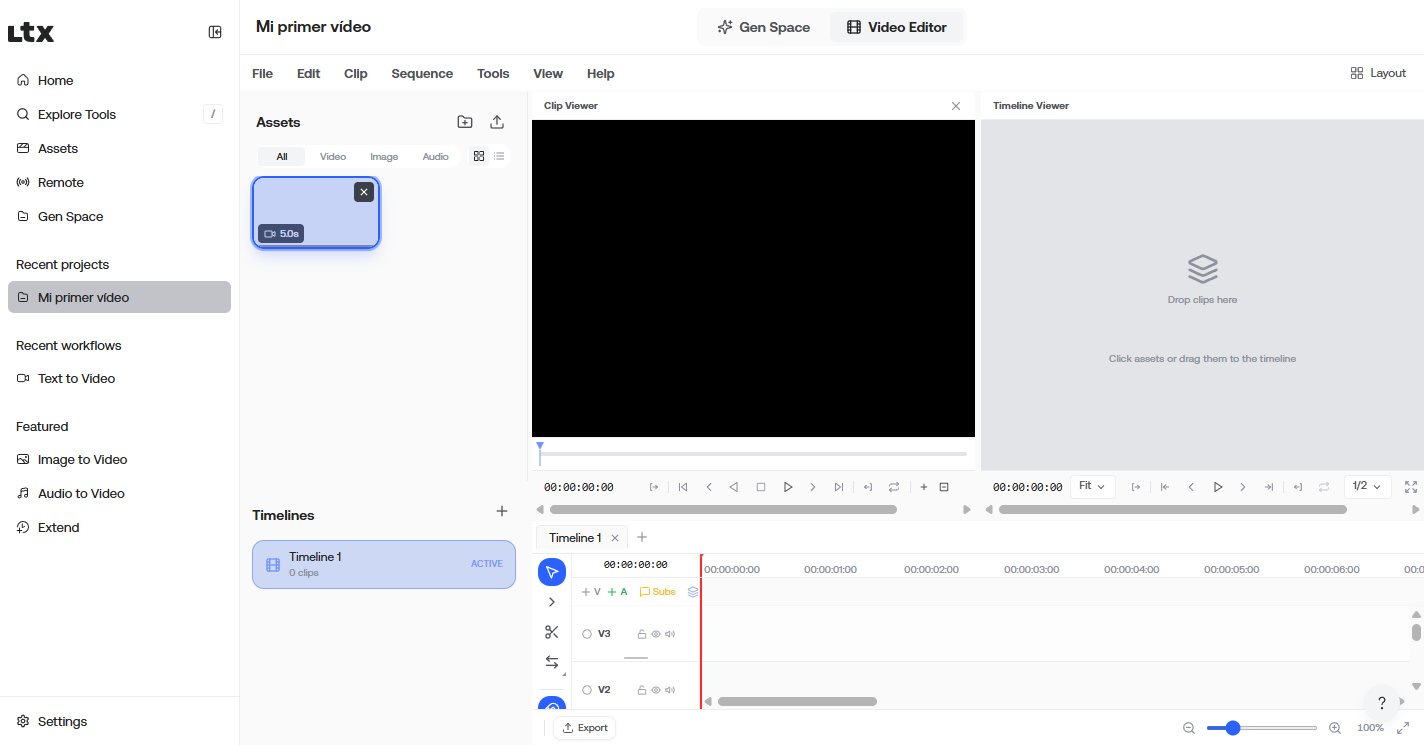 El editor, con su línea de tiempo