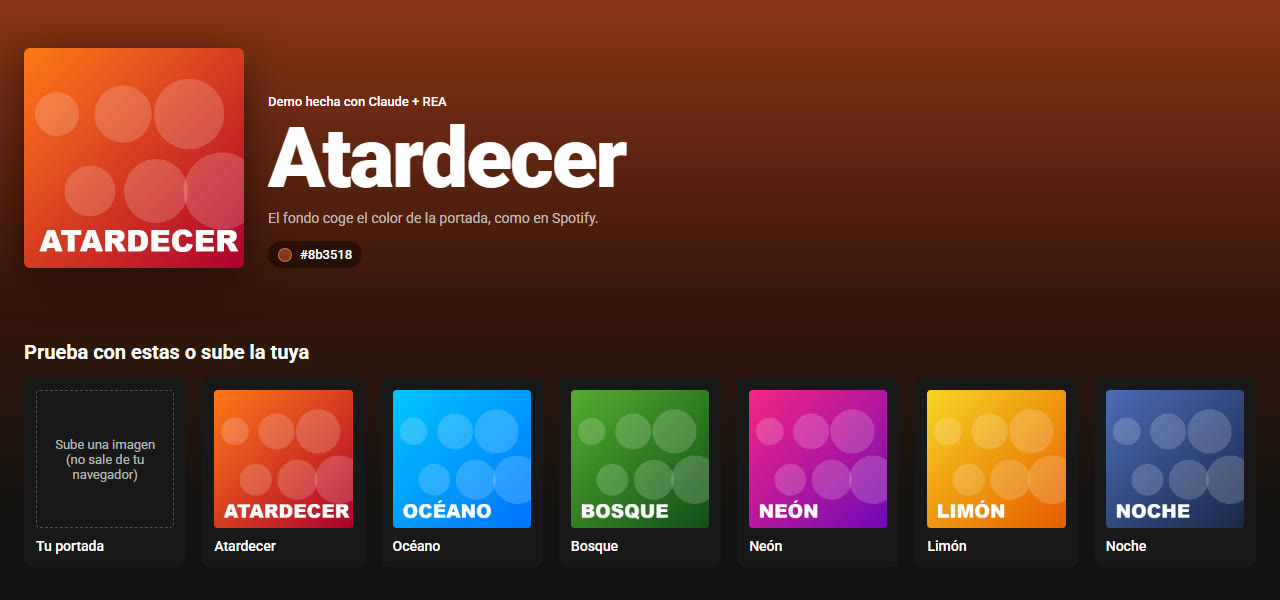 Demo: el fondo coge el color de la portada como en Spotify